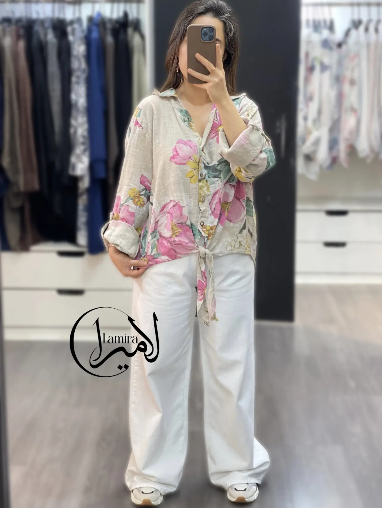 شومیز لینن ایتالیایی جلو گره ای ❌طرح پیچک